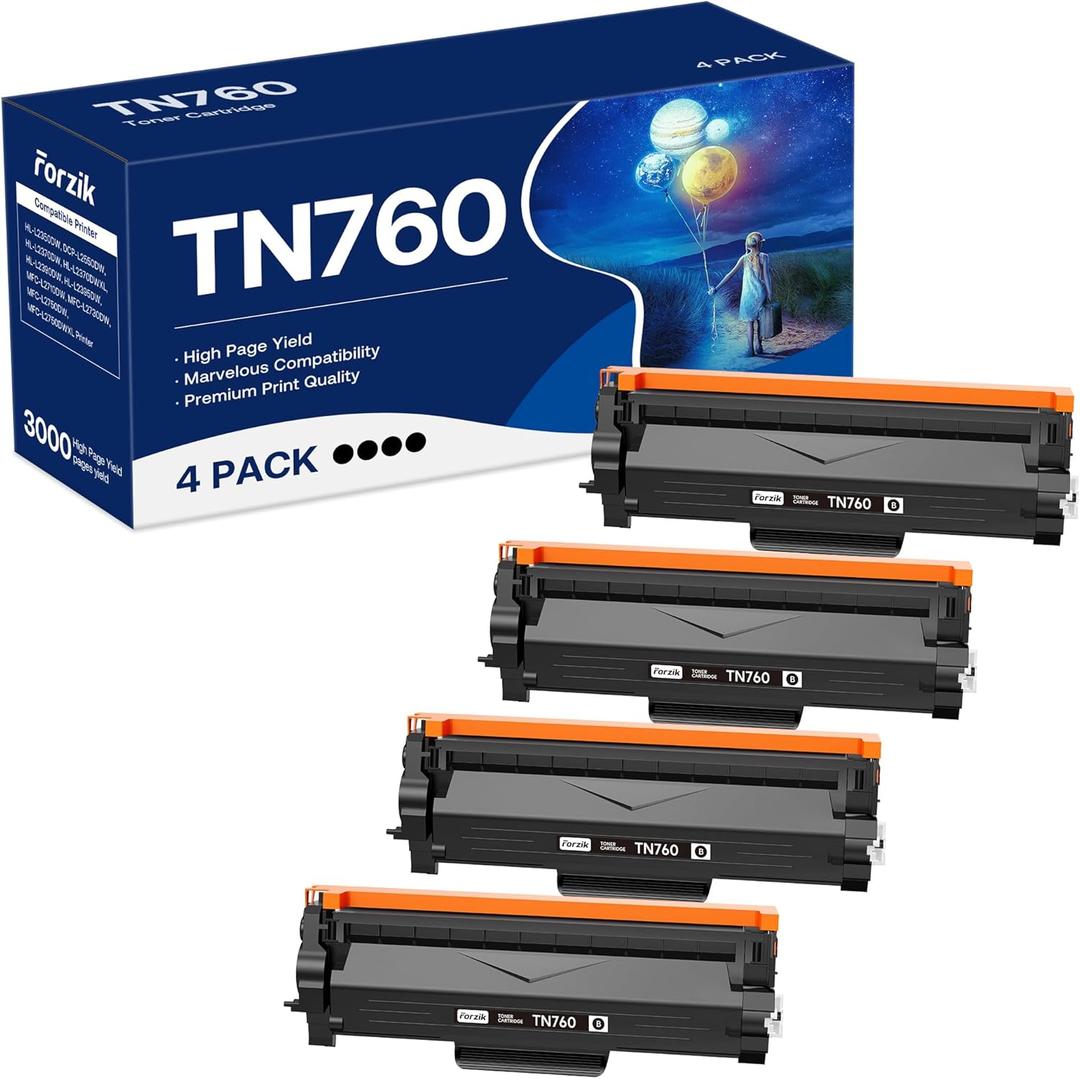 Forzik Compatible Toner Cartridge Replacement for Brother TN760 TN-760 TN730 TN-730 High Yield Compatible with DCP-L2550DW HL-L2350DW MFC-L2710DW Printer (4 Black)