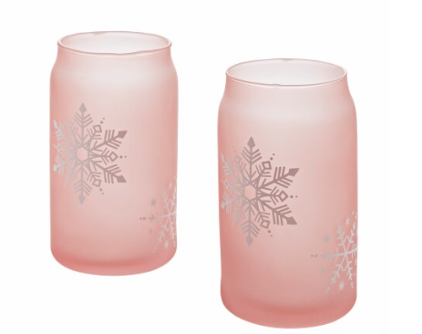 Tabletops Gallery 2 Piece Snowflake Soda Can Glass Set - Pink