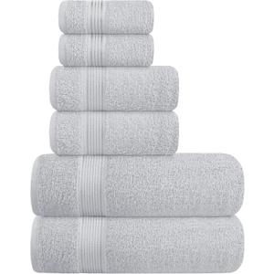 Elvana Home Ultra Soft 6 Pack Cotton Towel Set, Contains 2 Bath Towels 28x55 inch, 2 Hand Towels 16x24 inch & 2 Wash Coths 12x12 inch, Ideal for Everyday use, Compact & Lightweight - Light Grey