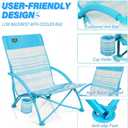 2 Pack Low Beach Chair,Folding Recliner Camping Chair for Adults,Lightweight Backpacking Low Seat Camping Chairs with Cup Holder,Carry Bag for Outdoor Camp Lawn Picnic Festival,Blue Strip, 30X20.5X18 inch
