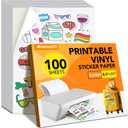 100 PCS Sticker Paper for Inkjet Printer, Printable Vinyl Sticker Paper Dries Quickly Vivid Colors, 8.5"x11" Tear Resistant Printable Vinyl, Glossy White, Inkjet & Laser Printer
