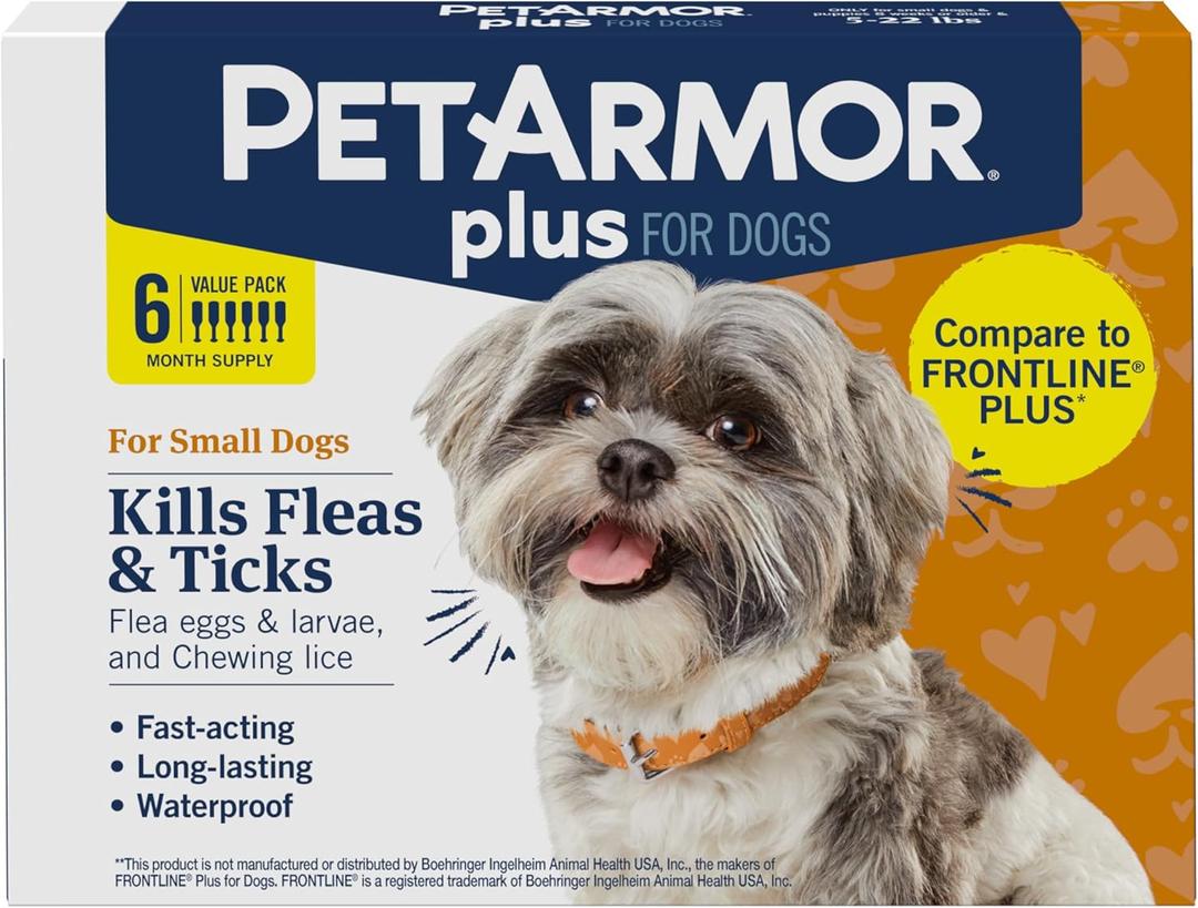 PetArmor Plus Flea and Tick Prevention for Dogs, Small Dog Flea and Tick Treatment, 6 Doses, Waterproof Topical, Fast Acting (5-22 lbs)