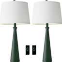 Oneach 25.75" Green Table Lamp Set of 2, Bedside Lamps with USB Ports, Modern Nightstand Lamps Set for Living Room Bedroom House Bedside Home Office Family