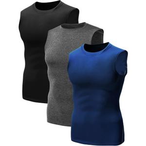 NELEUS Men's 3 Pack Athletic Compression Under Base Layer Sport Tank Top (White, XXL)