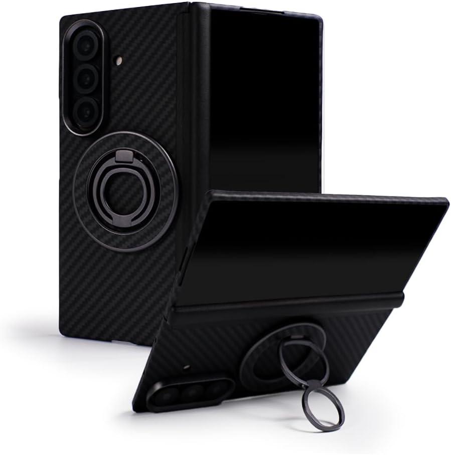 Galaxy Z Fold 7 Case Compatible with MagSafe, Ultra-Slim 1500D Aramid Fiber Woven Case with Magnetic Grip Stand, Slim Fit Thin Cover Carbon Black (Hinge Protection)