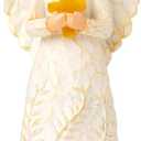 6.1 Inch Resin Angel Statue Holding Yellow Crystal Cross - Handcrafted White Religious Figurine, Christian Sympathy Gift for Women, Healing Home Decor for Easter Thanksgiving Christmas