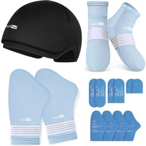 Suzzipad Cold Therapy Socks and Hand Ice Pack, Cooling Gloves for Chemotherapy, Stress Relief Caps, Ideal for Carpal, Chemo Care Package for Women & Men, S/M