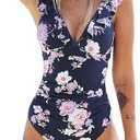 CUPSHE Women's Ruffled One Piece Swimsuit V Neck Lace Up L