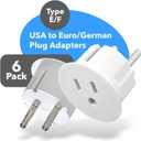OREI American USA To European Plug Adapter  Type E/F Schuko Plug Adapter - Use in Germany, France, & More - CE Certified  For Mobile, Laptop & Camera Chargers - 6 Pack