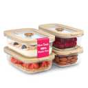 Ziruma Non-Toxic 1.5 cup Glass Food Storage Containers with Lids - Overnight Oats, Plastic Free Meal Prep, Reusable, Airtight, Microwave and Freezer Safe, 4 Pack