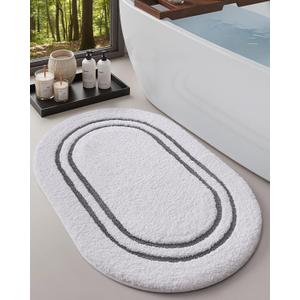 DEXI Oval Bath Mats for Bathroom, 17x30 Absorbent Bath Mat, Washable Microfiber Bathroom Rug with Non Slip Backing for Shower Floor, Dark Grey