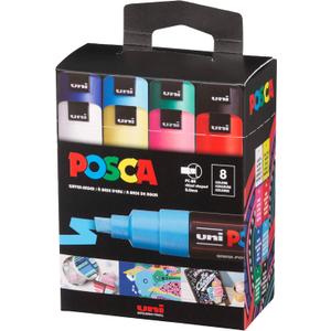posca Paint Markers, 8K Broad Chisel Tips, Set of 15 Acrylic Art Pens for Coloring Fabric, Canvas, Glass, or Metal, PC8K15C