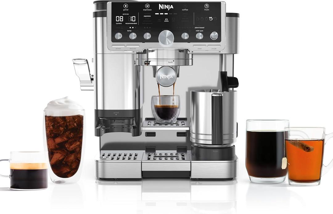 Ninja Luxe Caf Pro Series, Espresso Machine, Drip Coffee, Cold Brew, Hot Water, Integrated Tamper, Built-in Grinder, Hands-Free Frother for Cappuccinos, Lattes, Americanos, Dairy or Non-Dairy, ES701
