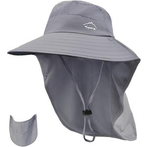 Rosoz Sun Hat for Men Women with Neck Flap,Wide Brim UPF50+ Fishing Hat with Detachable Face Cover Outdoor Sun Protection Hat