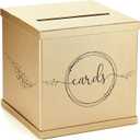 Gold & Black Card Box, Large 10 Card Holder, Envelope Box with Slot, Graduation Party, Wedding Reception, Bridal & Baby Shower, Sweet 16, Funeral, Birthday, Quinceanera, Retirement, Money Basket