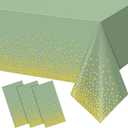 FunnyPars 3 Pack Sage Green and Gold Plastic Tablecloth, Green Disposable Table Cloth for Rectangle Tables, Gold Dot Light Green Tablecloth for Baby Shower Birthday Wedding Party Decorations, 54"x108"