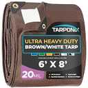 Tarponix 6' x 8' Ultra Heavy Duty Tarp – 20 Mil Brown/ White Waterproof Outdoor Cover, UV Protection, Reinforced Corners, Ideal for Camping, Tent, and Outdoor Use