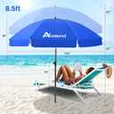8.5FT Beach Umbrella, Portable Outdoor Umbrellas for Sand with Anchor Heavy Duty High Windproof, Height Adjustable Tilt Iron Pole, Patio Umbrella UV 50+ Protection Air Vent, Patio Garden Pool