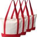 kaxilu Red Zippered Canvas Tote Bag 16.5"x 14"x5" Heavy Duty Plain Tote Bags 3PCS Reusable Canvas Tote Bags Bulk Cloth Grocery Bags