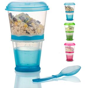 Cereal On The Go, Cup Container Breakfast Drink Milk Cups Portable Yogurt and Travel To-Go Food Containers Storage With Spoon(Blue)