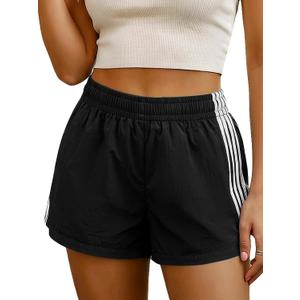 MakeMeChic Women's Striped Summer Shorts Workout Running Shorts Mini Micro Sweat Track Shorts Gym Athletic Wear (Black, L)
