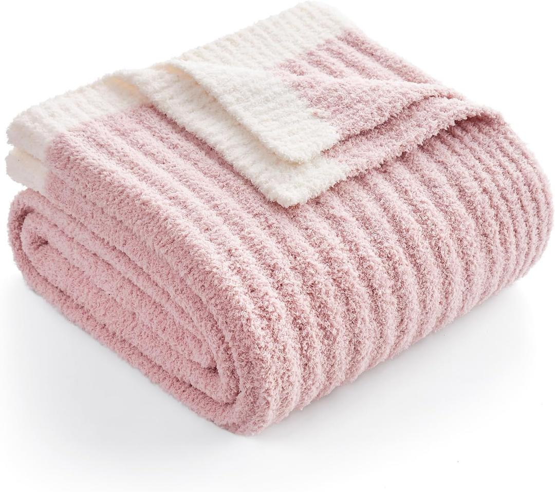 Snuggle Sac Spring Pink Throw Blanket for Couch, Soft Cozy Ribbed Fluffy Blankets for Women, Warm Microfiber Knit Cute Throws for Girls Daughter Mothers Day Gifts for Mom, Pink, 50x60 inches