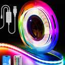 Bestluz RGB Smart IC COB LED Strip Light Color Chasing,5V USB UL-Listed Multicolor Flexible Tape Light 6.56ft/2m with Music Mode/APP Control,for TV,Bedroom,Party DIY Decoration