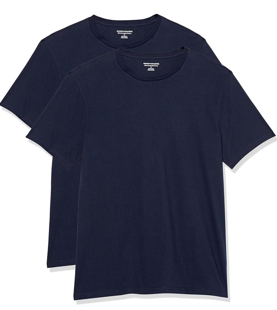 Gildan Men's Short Sleeve T-Shirts, Slim-Fit, Crewneck, Pack of 2 Large, Navy 