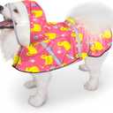 Dog Raincoat, Adjustable Rain Jacket with Hooded Double Layer for Large Medium Small Dogs Puppies, Lightweight Waterproof Rain Coat Poncho with Reflective Stripe Duck Pink,S