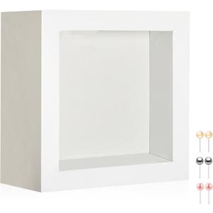 3x3 Small Square Shadow Box Picture Frame Display Case with Soft Linen Back, Small Mini Tiny White Deep Shadow Memory Box Frame 3x3 for Nsect Specimen Baby Wedding Pet Graduation Medal Souvenir (White + Thickened Panel + Foam Packaging)