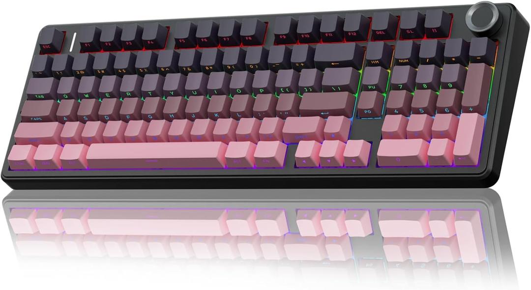 AULA F99 Pro Wireless Mechanical Keyboard with Knob,Tri-Mode BT5.0/USB-C/2.4GHz Hot Swappable Keyboard,Pre-lubed Switches,RGB Backlit Computer Gaming Keyboards (With Knob-Gradient Pink)
