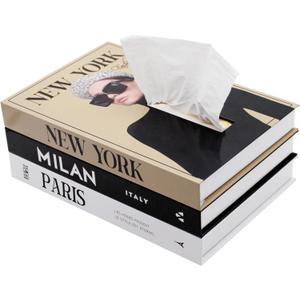 Senea Kay Rectangular Tissue Box Cover - Decorative Faux Book Tissue Box Cover, Rectangule Tissue Holder Dispenser Large Enough to Fit Rectangular Tissue Boxes Chic Modern Decor (Khaki Neutral)