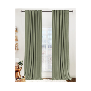 100% Blackout Shield Linen Blackout Curtains for Bedroom 84 Inches Long, Back Tab/Rod Pocket Living Room Drapes, Thermal Insulated Blackout Curtains 2 Panels Set, 50" W x 84" L, Light Sage