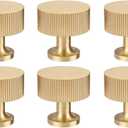 6pcs Solid Brass Cabinet Knobs Pulls Cabinet Drawer Dresser Gold Knobs Modern Handles (1"x1"/25mmx25mm),Brushed Brass Finish