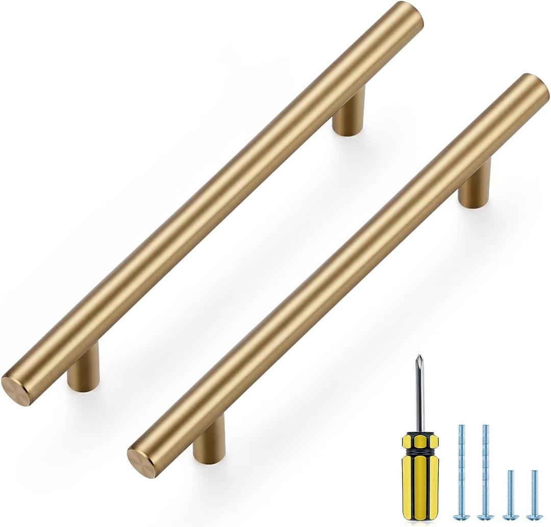 Ravinte 10 Pack Kitchen Cabinet Handles Champagne Bronze 5 Inch Hole Center Stainless Steel Pulls for Dresser Drawer Cupboard Handles with Screwdriver, 7-3/8 Inch Length