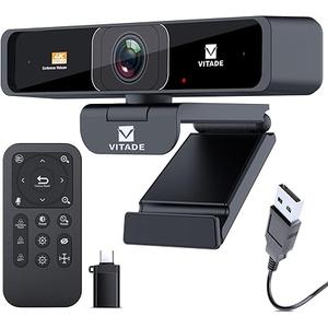 VITADE 4K Zoomable Webcam with Upgraded Remote Control, 8MP Sony Sensor Webcam with Microphone and 4X Digital Zoom, Pro USB Webcam for Streaming/Conference/Online Teaching/Video Calling/Zoom/Skype