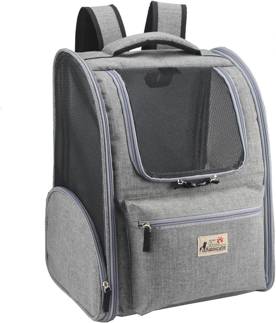 Cat Backpack Carrier,Dog Backpack Carrier for Small Dog Cat, with Breathable Mesh, Airline Approved,for Hiking, Camping, Biking Travel, Pet Up to 18lbs,Grey (Medium)