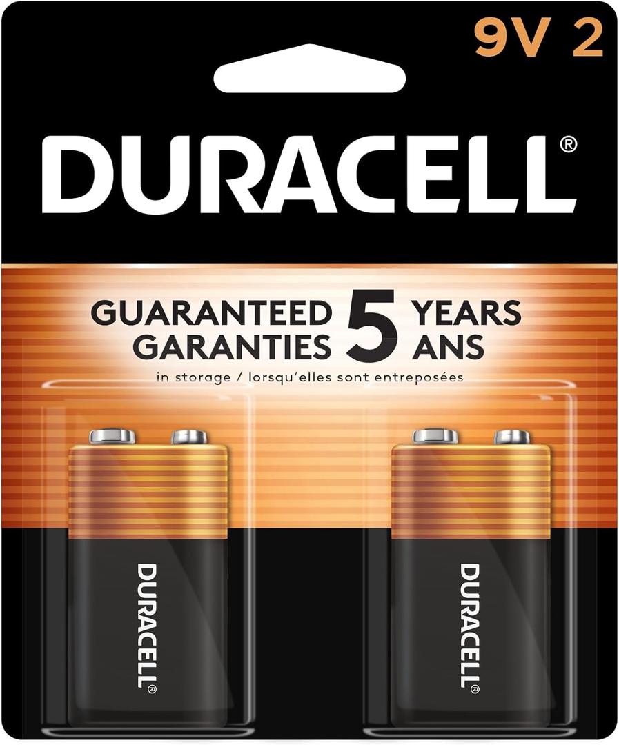 Duracell Coppertop 9V Battery, 2 Count Pack, 9-Volt Battery with Long-lasting Power, All-Purpose Alkaline 9V Battery for Household and Office Devices