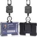 INDOULA Retractable Horizontal Badge Holder,ID Card Holder with 31.5" Retractable Reel and 4 Cards Slot(1 Pack,Black).