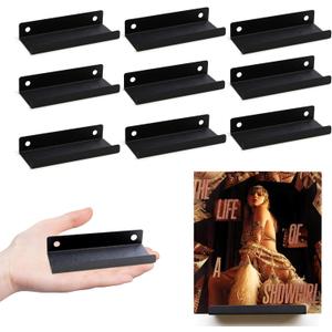 9 Pack Stainless Steel Vinyl Record Display Shelf Wall Mounted Holders Vinyl Wall Mount, Black Metal Stand Set for Albums LP Record Wall for CD Floating Record Display
