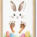 TwoDays Baby's First Easter Bunny Footprint Art Kit - My 1st Easter Framed Keepsake Newborn Gifts Ideas, DIY Handprint Gift for Girl/Boy Basket Stuffers from Grandma (12" X 16", Wood Frame) (Rabbit (12x16 in))