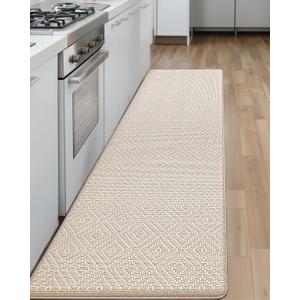 Color&Geometry Cushioned Anti Fatigue Mats for Kitchen Floor,Easy to Clean Non-Skid Waterproof Foam Padded Kitchen Rug for Sink,Office,Laundry, 17"x 59", Beige