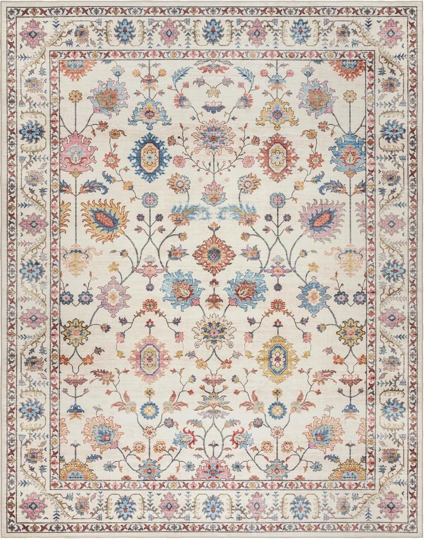 Gertmenian Indoor Boho Area Rug - 6x9 Medium, Non Slip, Super Strong, Ideal for High Traffic Areas in Bedroom, Living Room, Kitchen - Cullen, Cream/Multi, 28547