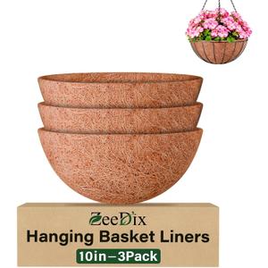 ZeeDix 3 Pack 10 Inch Coconut Liners for Planters, Round Hanging Basket Liners Natural Coco Coir Replacement Liner for Flowers Vegetables Patio Porch Garden Decor