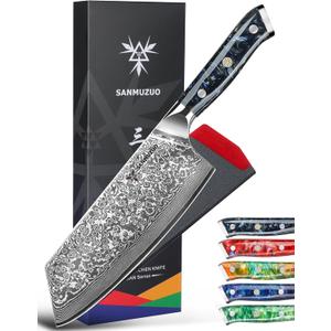 Nakiri Knife - 7.5 inch Cleaver Knife- Xuan Series - VG10 Damascus Steel Kitchen Knife - Resin Handle (Starry Black)