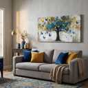 KYSNGMT Abstract Blue Yellow Tree Canvas Wall Art Butterfly Painting | Gallery Wrapped Modern Nature Artwork Decor for Living Room Bedroom Office Home Wall Decoration Ready to Hang 20inx40in