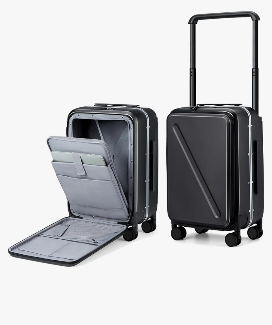 MILADA Luggage Hard Shell Suitcases Airline Approved Carry On Luggage 22x14x9 TSA Approved Luggage 20 Inch Front Opening Pocket Wide Handle Suitcase with Wheels Travel Luggage, Black