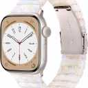 V-MORO Resin Band Compatible with Apple Watch Series 10/11 41mm/40mm/38mm/42mm Fashion Cute Strap for iWatch Series 9/8/7/6/5/4/3/2/1/SE/SE 2 Lightweight Bracelet Wristband Women(Classic Aurora White) Size: 38mm/40mm/41mm/42mm 