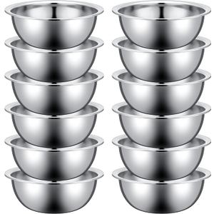 Pinkunn Set of 12 Stainless Steel Mixing Bowls, Nesting Metal Prep Salad Bowl Bulk Kitchen Large Reusable Baking Food Container for Hotel Restaurant Home Cooking, Silver(8.66 x 3 Inch)