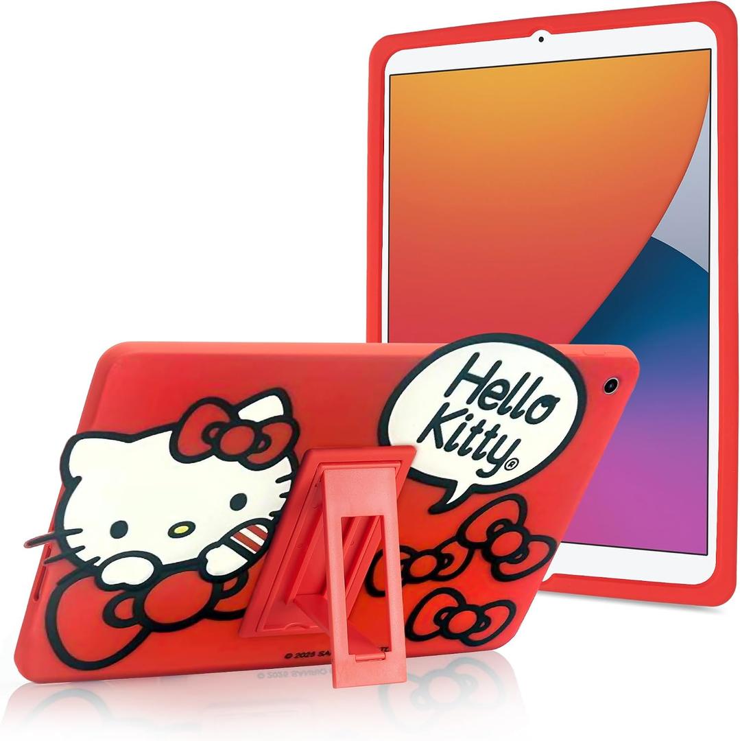Hello Kitty Kids Case for iPad - 9th Generation iPad, iPad 8th Generation, iPad 7th Generation Case - 10.2 Case 2019/2020/2021 - Tablet Cover with Stand, Shockproof Silicone Protector